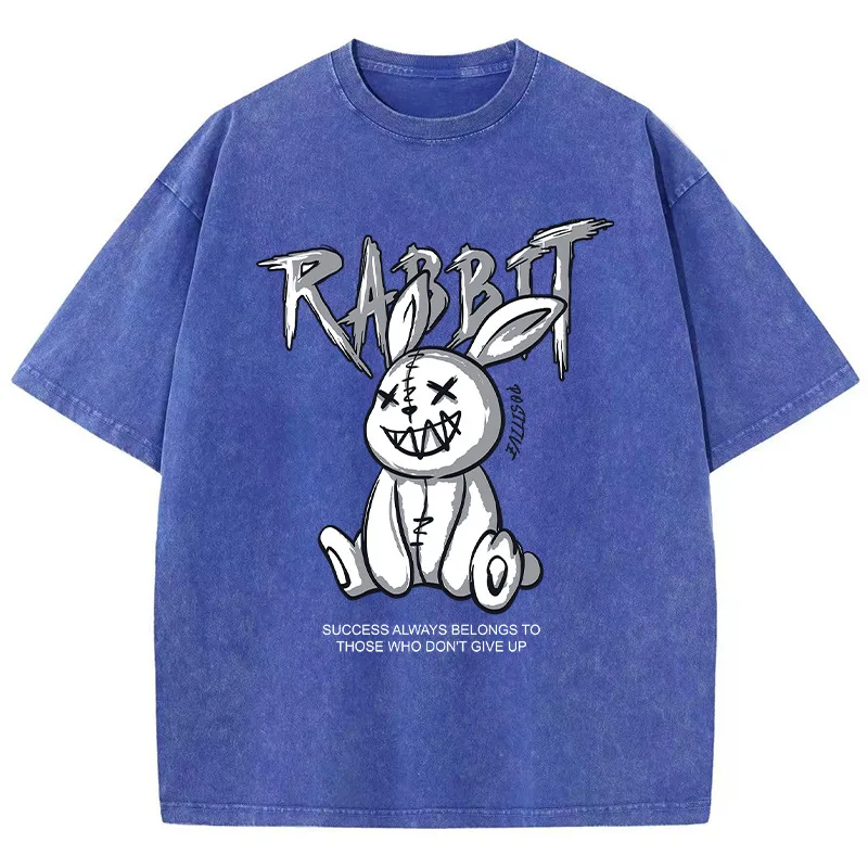 Cute Rabbit Print T-shirt Breathable T-shirt Streetwear - Blue