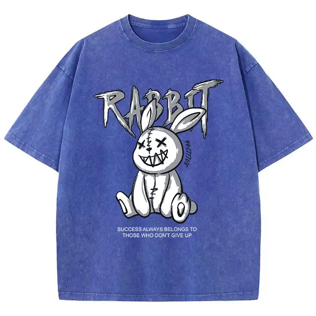 Cute Rabbit Print T shirt Breathable T shirt Streetwear Blue - Shop at LoveMi