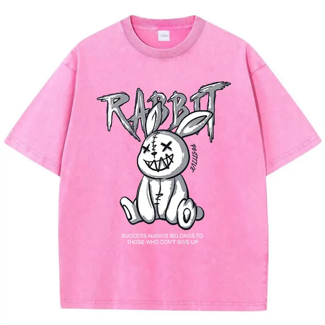 Cute Rabbit Print T shirt Breathable T shirt Streetwear Red Rose - Shop at LoveMi