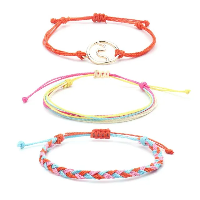 Combination Bohemian Style Wax Line Woven Bracelet Orange - Shop at LoveMi