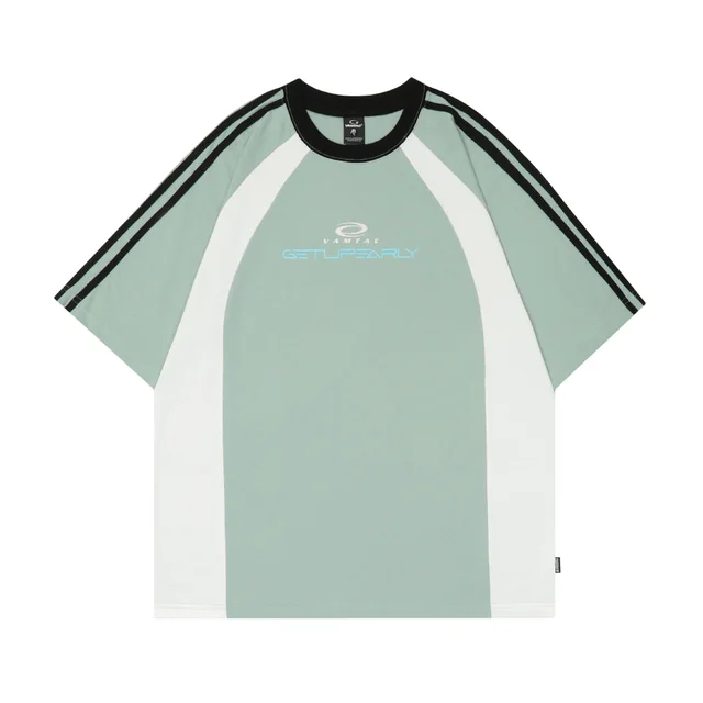 Women's Simple Letter Print Contrast Color Sports Style Loose Short Sleeve Bean Green - Shop at LoveMi