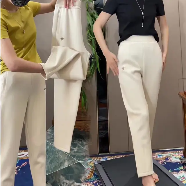 Women's High end Fashion Draping Slim Fit Slimming Slim Fit High Waist High Elastic Casual Pants Beige - Shop at LoveMi