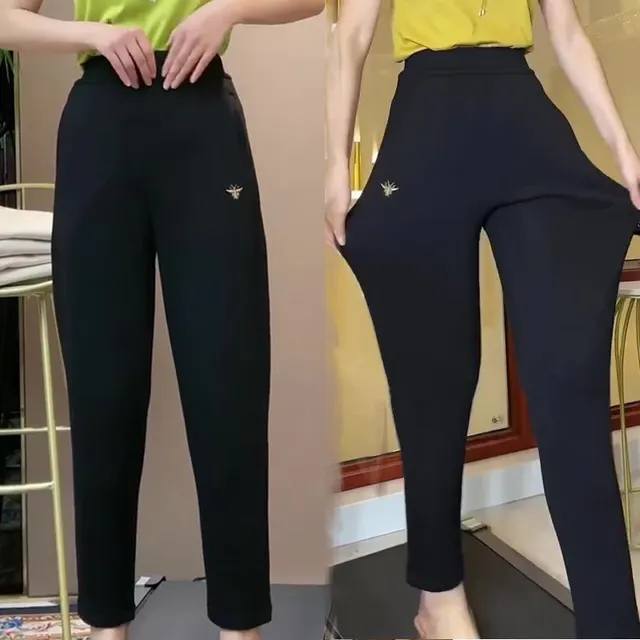 Women's High end Fashion Draping Slim Fit Slimming Slim Fit High Waist High Elastic Casual Pants Black - Shop at LoveMi