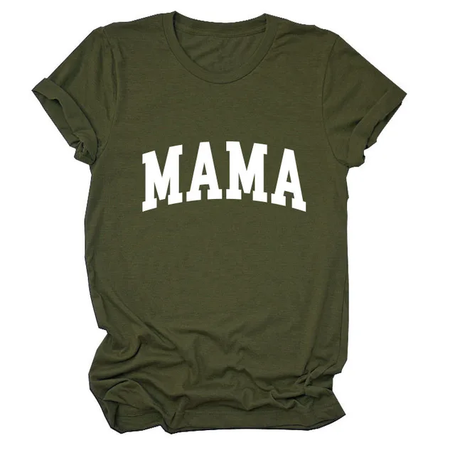 Women's Letter Crew Neck Simple Casual Women's Comfortable Short Sleeve Army Green White Font - Shop at LoveMi