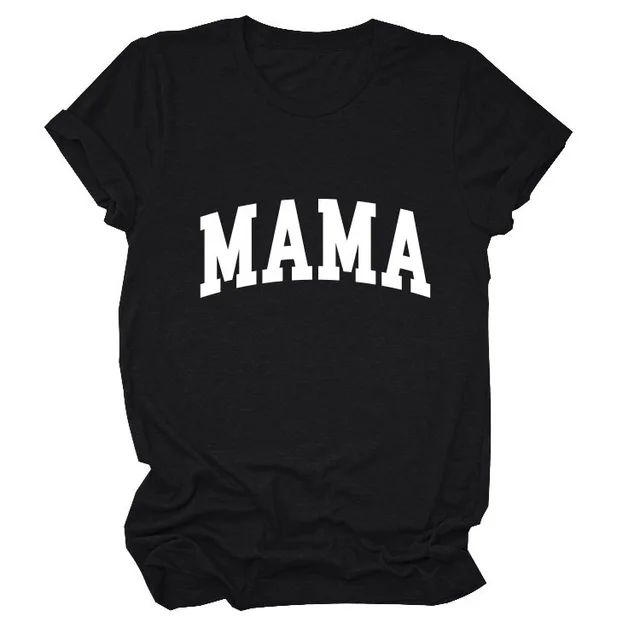 Women's Letter Crew Neck Simple Casual Women's Comfortable Short Sleeve Black And White Font - Shop at LoveMi