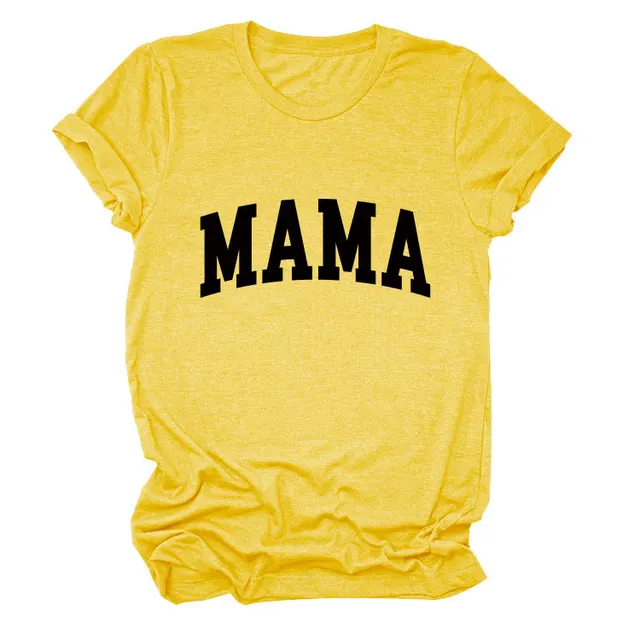 Women's Letter Crew Neck Simple Casual Women's Comfortable Short Sleeve Light Yellow - Shop at LoveMi