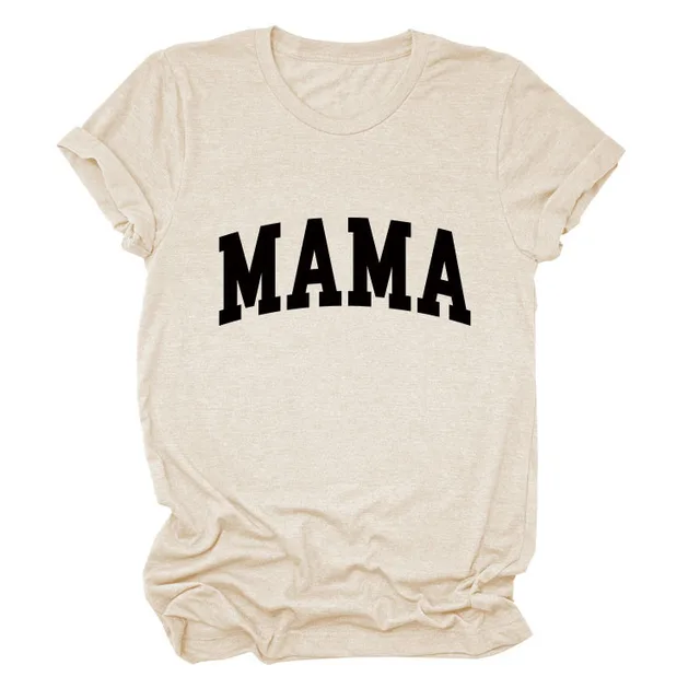 Women's Letter Crew Neck Simple Casual Women's Comfortable Short Sleeve Sand Color - Shop at LoveMi