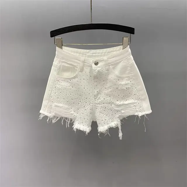 Rhinestone Embellished Mini Shorts White - Shop at LoveMi