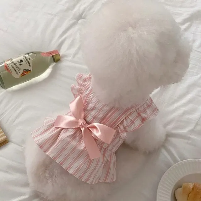 Dog Princess Style Cute Flying Sleeve Striped Dress Pink - Shop at LoveMi