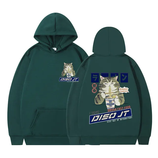 Autumn And Winter Cat Noodles Hooded Sweater Dark Green White - Shop at LoveMi