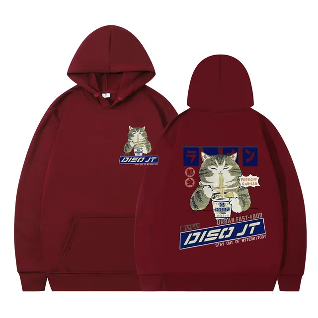 Autumn And Winter Cat Noodles Hooded Sweater Wine Red White - Shop at LoveMi