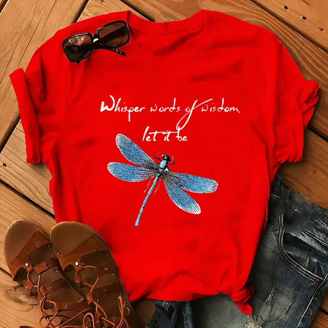 Let It Be Cute Bee Letter Alpaca Casual Women's T shirt White Words On Red - Shop at LoveMi