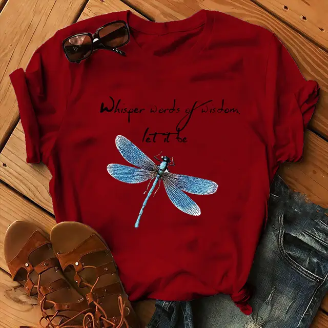 Let It Be Cute Bee Letter Alpaca Casual Women's T shirt Wine Reddish Black Words - Shop at LoveMi