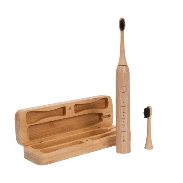 New Bamboo USB Rechargeable Electric Toothbrush Bamboo Wood Color - Shop at LoveMi