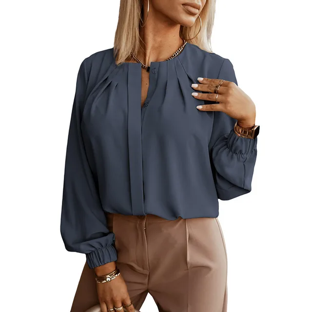 Thin Casual All match Solid Color Shirt For Women Summer New Dark Gray - Shop at LoveMi