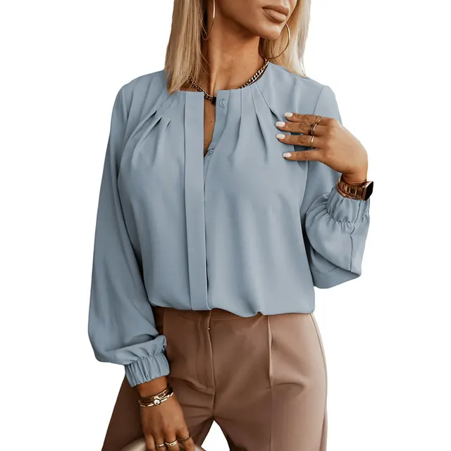 Thin Casual All match Solid Color Shirt For Women Summer New Light Gray - Shop at LoveMi