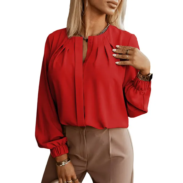 Thin Casual All match Solid Color Shirt For Women Summer New Red - Shop at LoveMi