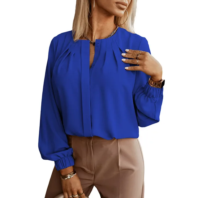 Thin Casual All match Solid Color Shirt For Women Summer New Sapphire Blue - Shop at LoveMi