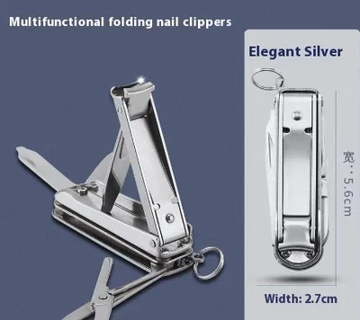 Multifunctional Nail Clippers Student Portable Foldable Keychain Three In One Elegant Silver - Shop at LoveMi