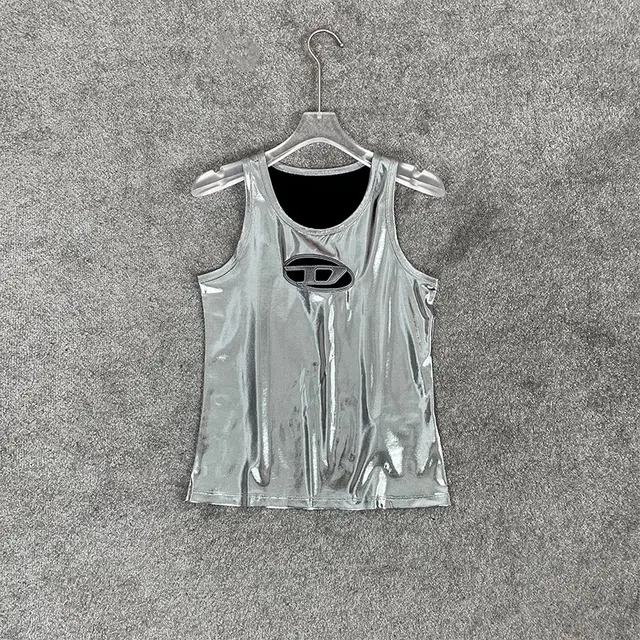 Metal Silver Futuristic Slim fit Hollow out Letter Vest Metallic Silver - Shop at LoveMi
