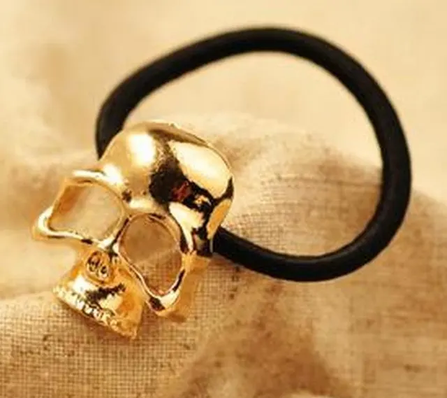 European and American accessories punk solid metal bone skull skull skull hair rings Gold - Shop at LoveMi