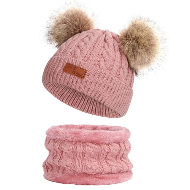 New children's autumn and winter hat and scarf set Deep Pink - Shop at LoveMi