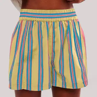 Y2K Stripe Print Shorts Summer Fashion Elastic Beach Pants With Pockets Womens Clothing - Yellow