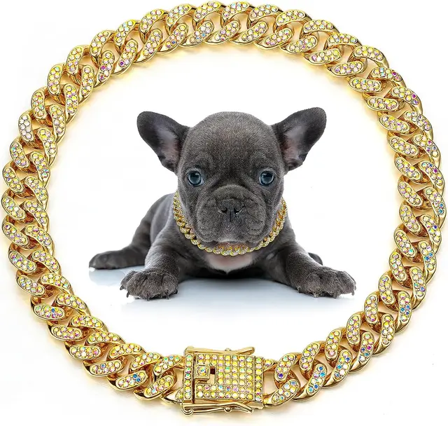 Dog Necklace Metal Cat Chain Pet Crystal Collar Jewelry Accessories For Small Medium Large Dogs Cats Gold - Shop at LoveMi