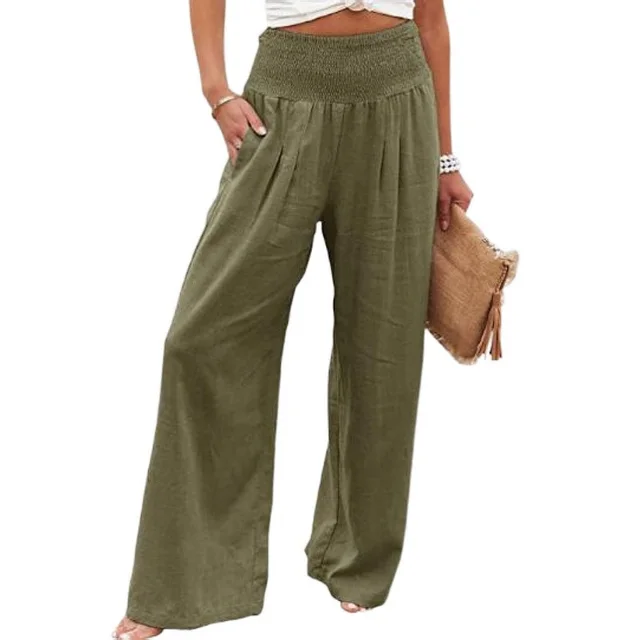 Women's Pants Casual Wide Leg Cotton Linen Loose Trousers Army Green - Shop at LoveMi
