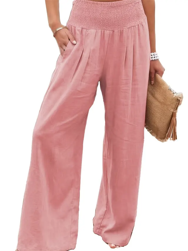 Women's Pants Casual Wide Leg Cotton Linen Loose Trousers Pink - Shop at LoveMi