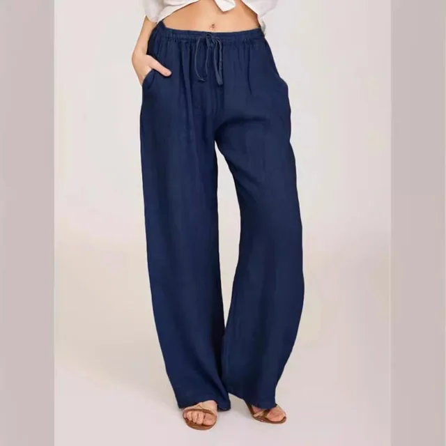 Casual Cotton Linen Loose Yoga Pants Women Navy Blue - Shop at LoveMi