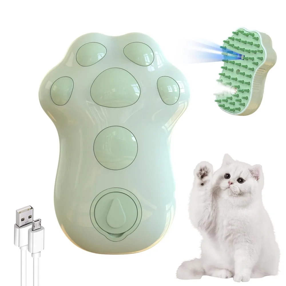 Self Cleaning Cat Steam Brush For Shedding 4 In 1 Pet Grooming Massage Steam Brush Silicone Cat Dog Brushes With Release Button Gently Removes Loos... Green - Shop at LoveMi