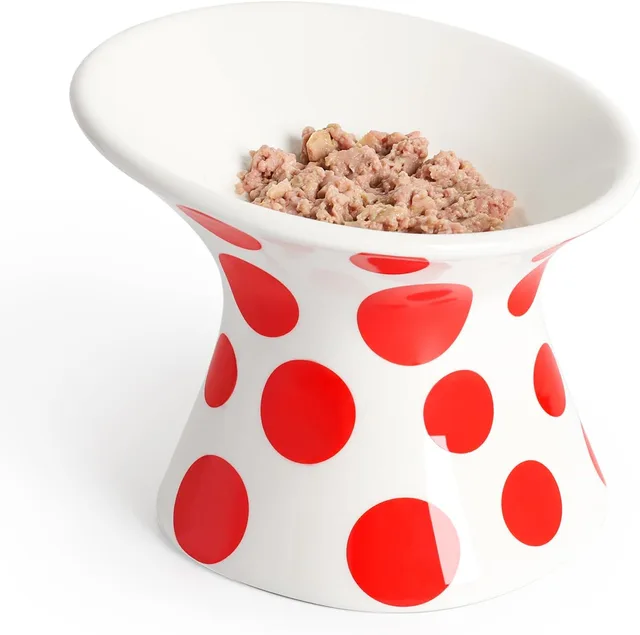 Extra Wide Raised Cat Food Bowl Elevated Ceramic Tilted Feeding Bowl For Fat Faced Cat Prevent Neck Whisker Fatigue Dishwasher And Microwave Safe ... Red - Shop at LoveMi
