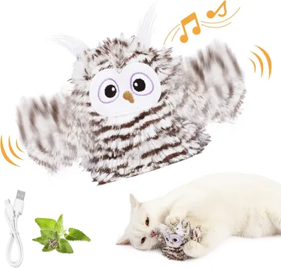 Interactive Cat Toy Rechargeable Automatic Chirping Owl Cat Toy With Catnip, Auto Beating Wings Flying Bird Cat Toys For Indoor Cats To Play Alone,... Gray - Shop at LoveMi