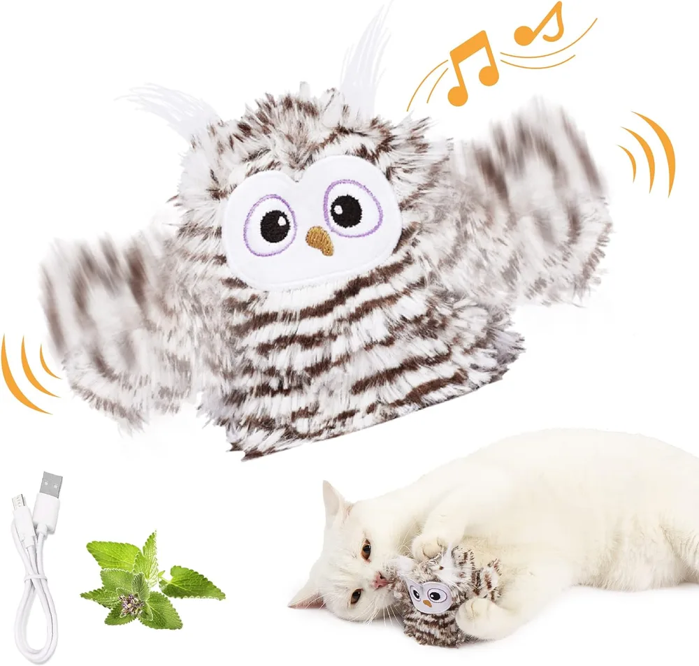 Interactive Cat Toy Rechargeable Automatic Chirping Owl Cat Toy With Catnip, Auto Beating Wings Flying Bird Cat Toys For Indoor Cats To Play Alone,... Gray - Shop at LoveMi