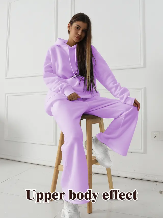 Women's Fashionable Casual Solid Color Long Sleeved Sweatshirt Set Purple - Shop at LoveMi
