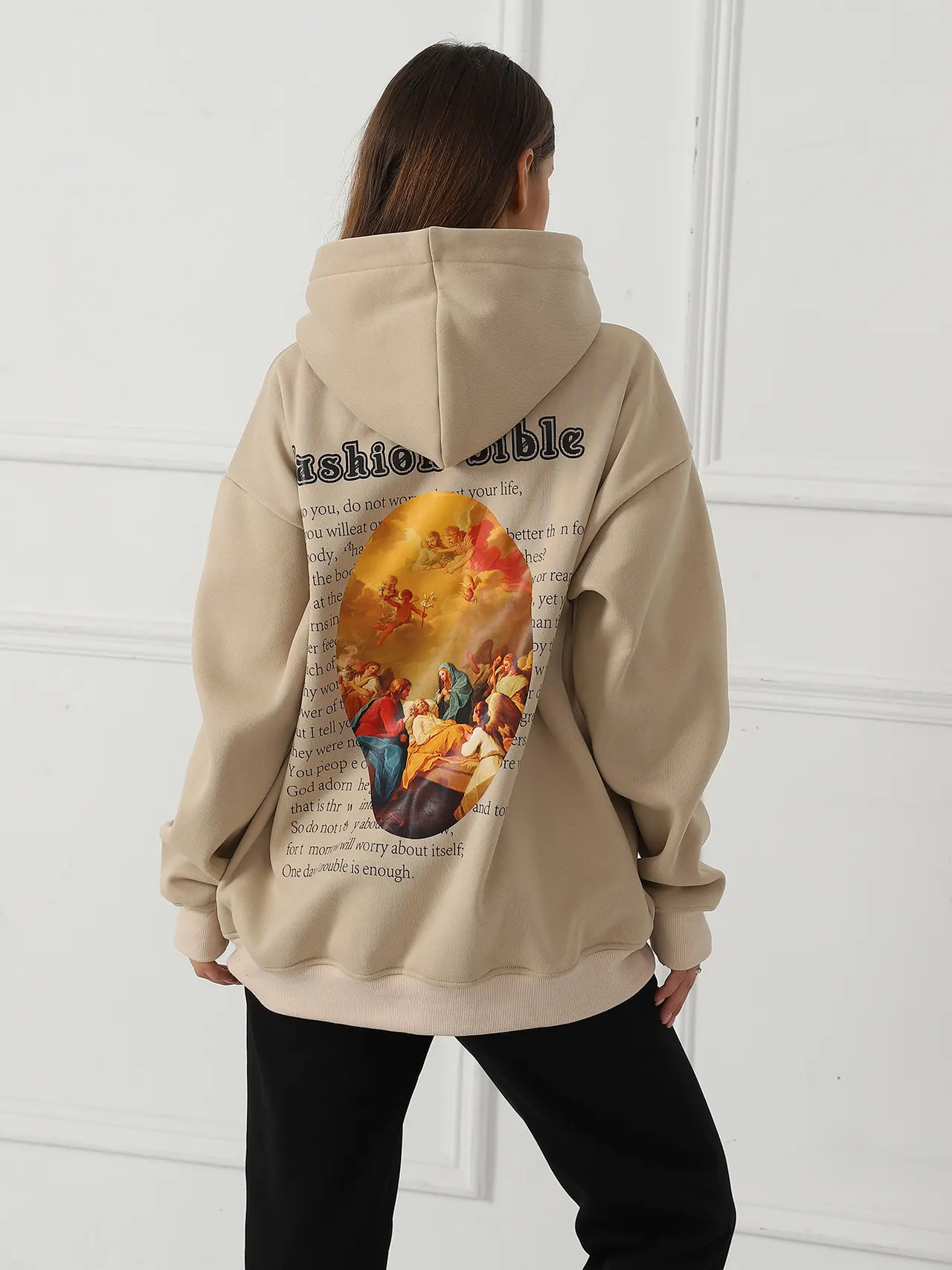 Women's Fashionable Casual Printed Long Sleeved Sweatshirt - Khaki