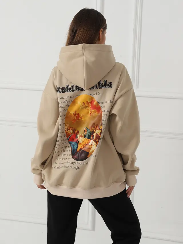 Women's Fashionable Casual Printed Long Sleeved Sweatshirt Khaki - Shop at LoveMi