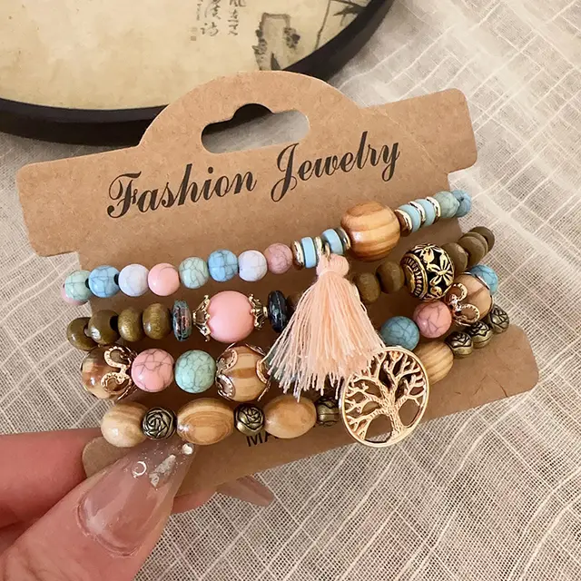 Bohemian Style Bead Geometric Bracelet Pink - Shop at LoveMi