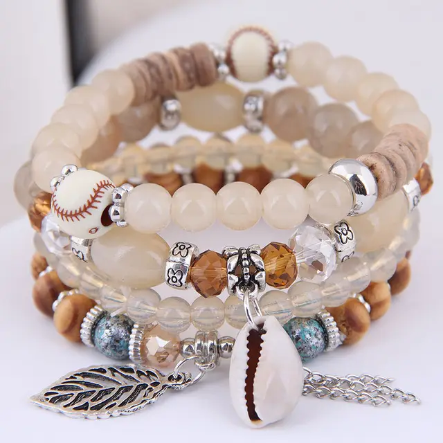 Bohemian Ethnic Style Leaf Shell Bracelet Coffee - Shop at LoveMi