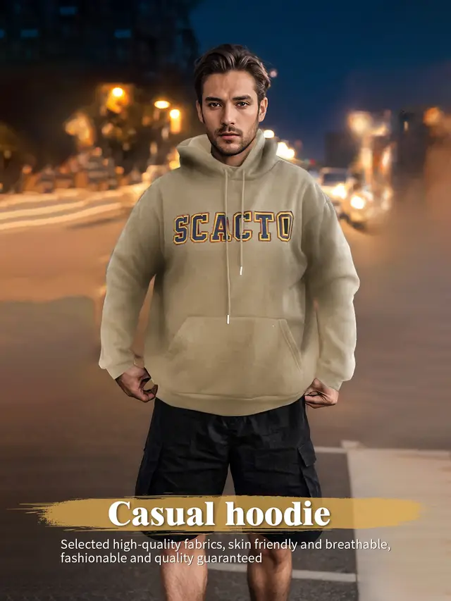 Fashionable Solid Color Long Sleeved Printed Hoodie For Both Men And Women Khaki - Shop at LoveMi