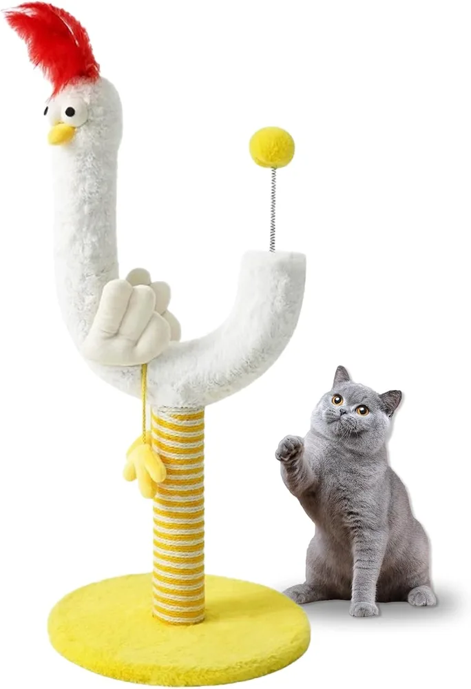 Resilient Sisal Vertical Cat Scratching Post Durable Crumb Free Chicken Strip Design Spring Ball At The End For Self Entertainment And Climbing Fun... Yellow - Shop at LoveMi