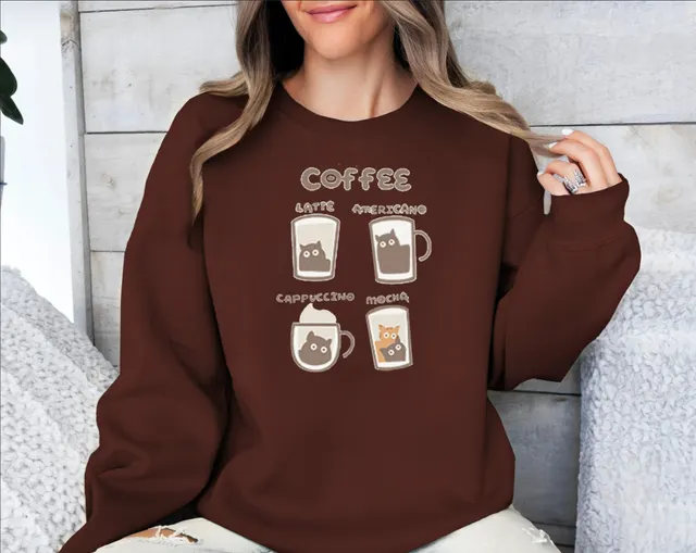 Women's Fashionable Solid Color Printed Long Sleeved Sweatshirt Brown - Shop at LoveMi