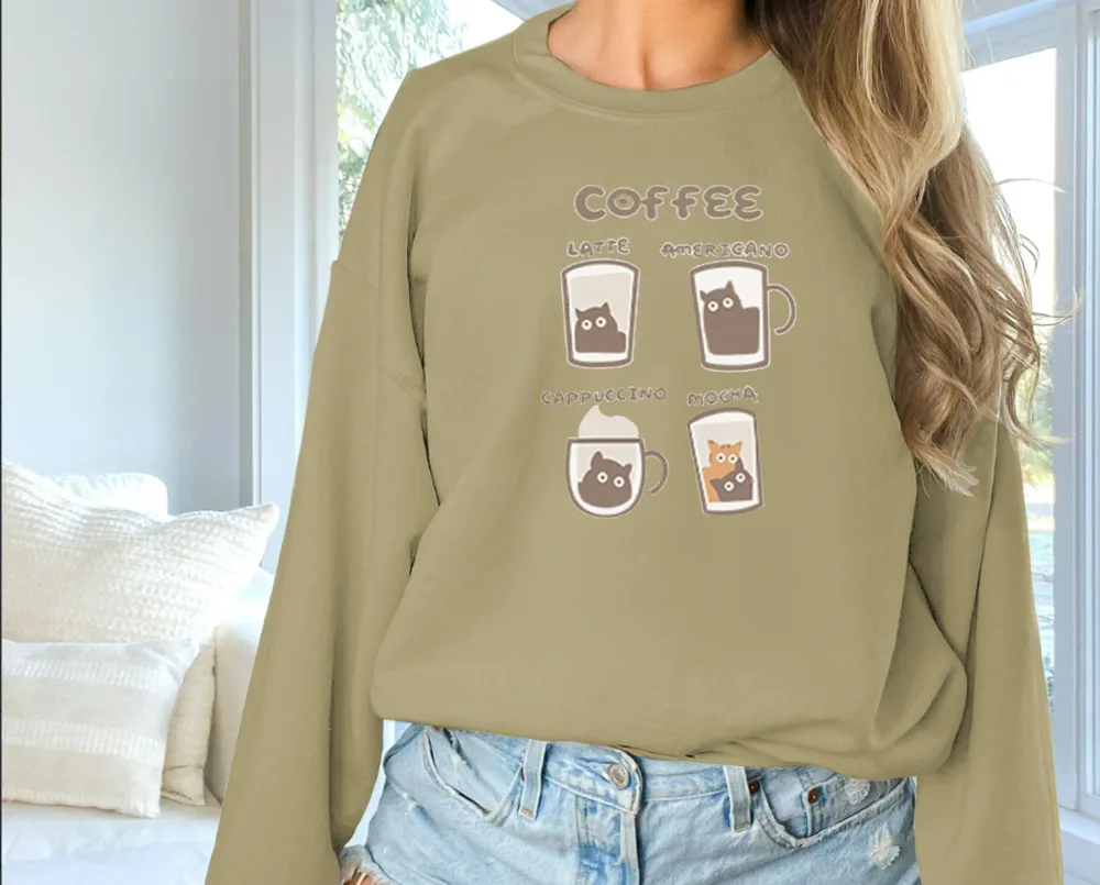 Women's Fashionable Solid Color Printed Long Sleeved Sweatshirt - Khaki