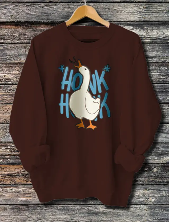 Women's Long Sleeved Honk Honk Printed Hoodie Brown - Shop at LoveMi