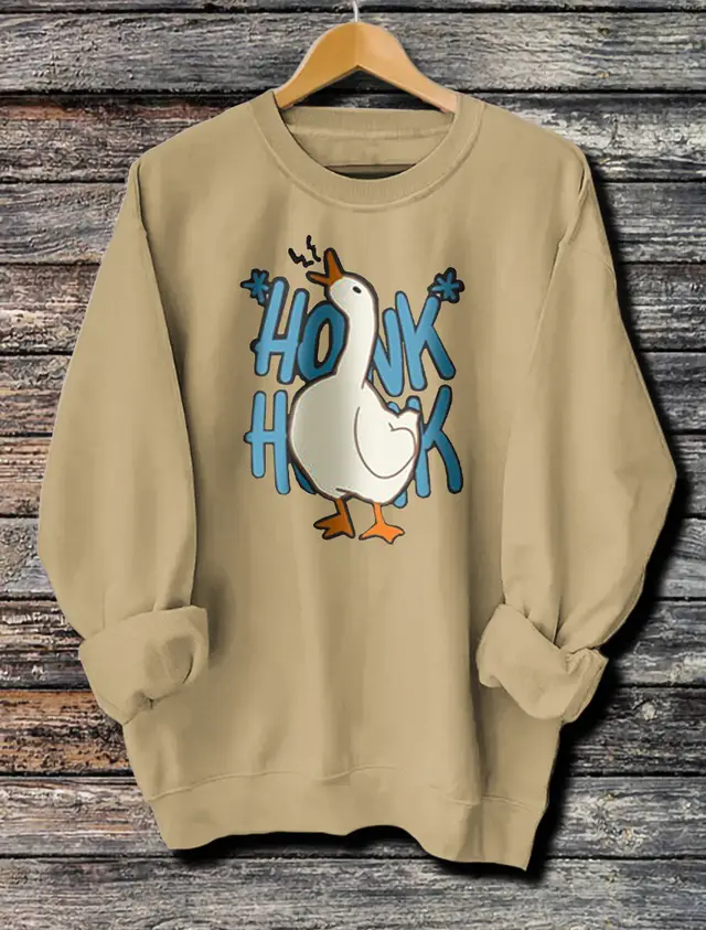 Women's Long Sleeved Honk Honk Printed Hoodie Khaki - Shop at LoveMi