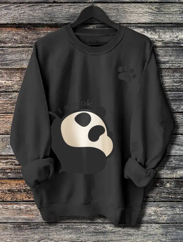 Women's Long Sleeved Panda Print Hoodie Black - Shop at LoveMi