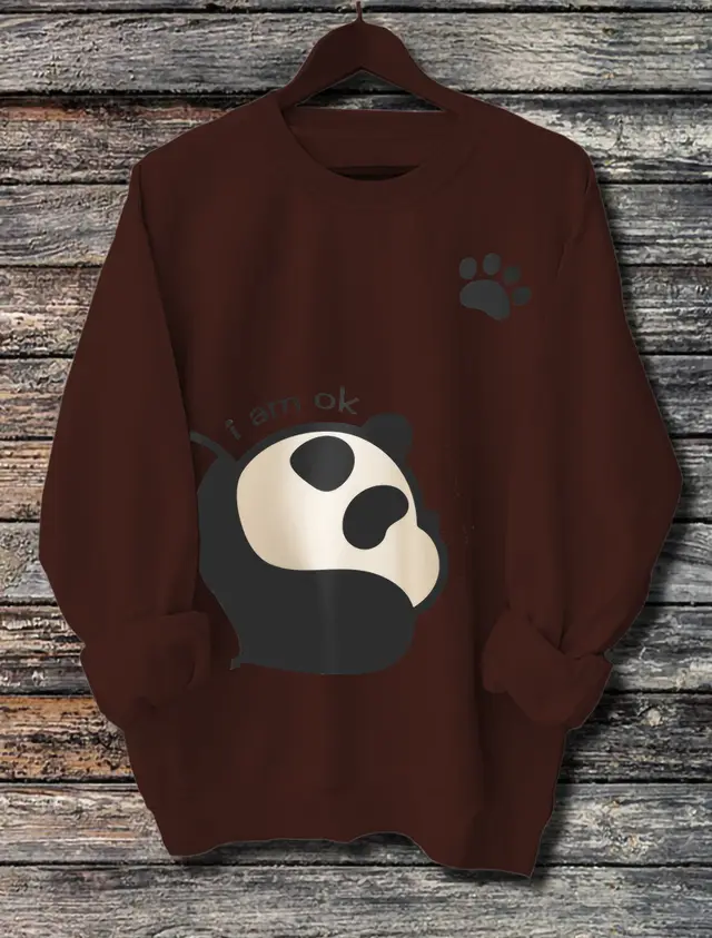 Women's Long Sleeved Panda Print Hoodie Brown - Shop at LoveMi