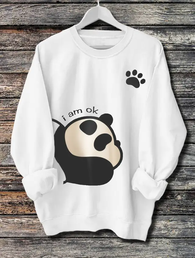 Women's Long Sleeved Panda Print Hoodie White - Shop at LoveMi