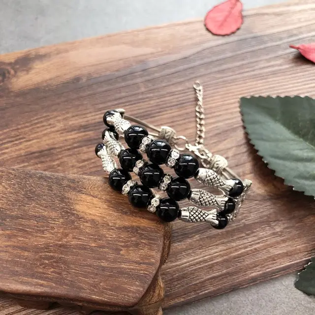 Vintage Ethnic Style Handmade Imitation Colored Stone Bracelet Versatile And Personalized A Black - Shop at LoveMi